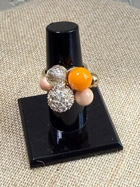 J. Crew Gold-Tone Cluster Ring with Orange and Pink Accents